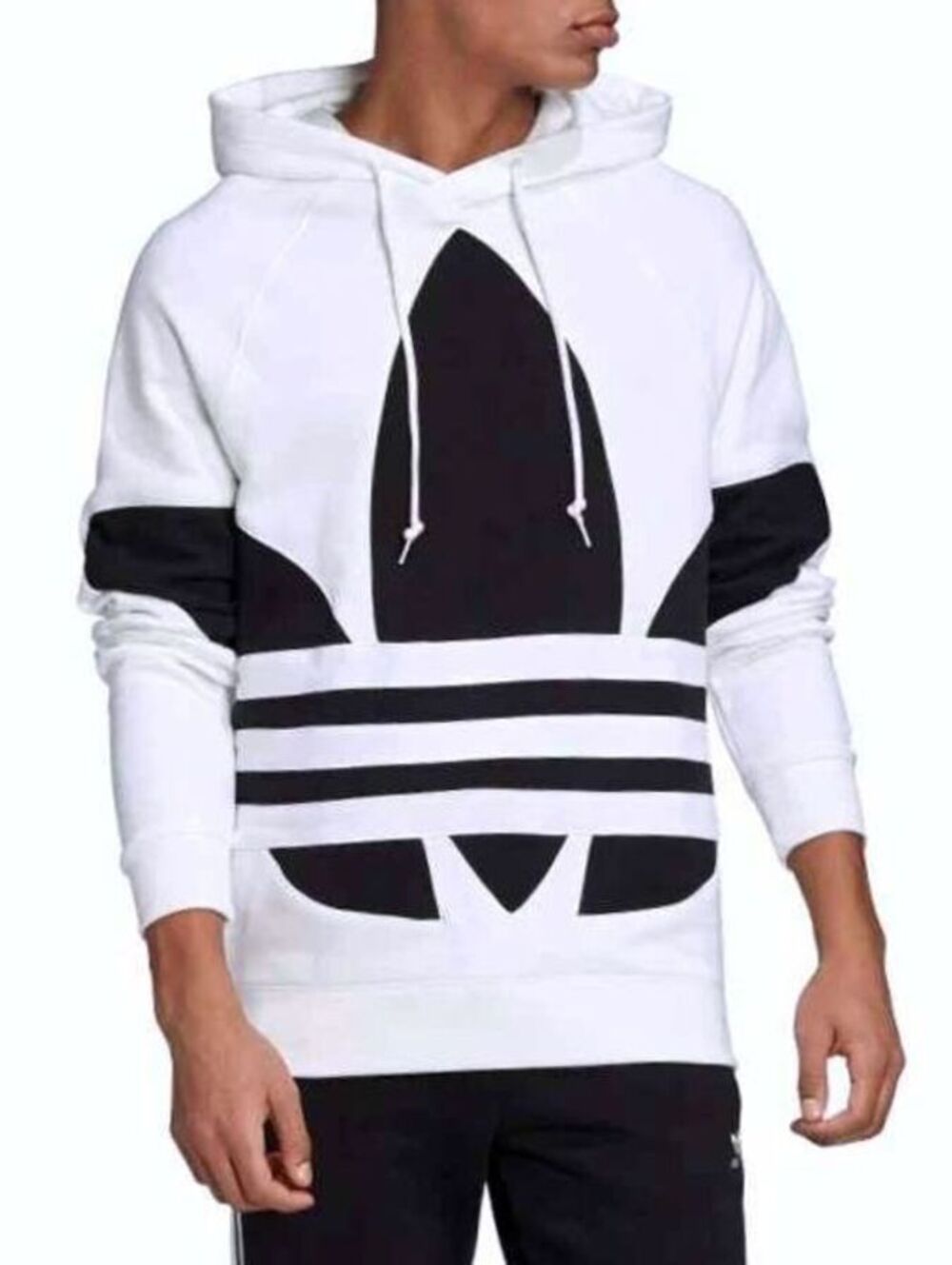 ADIDAS Originals Mens (L) White/Black Big Trefoil Logo Hoodie Sweatshirt Cotton